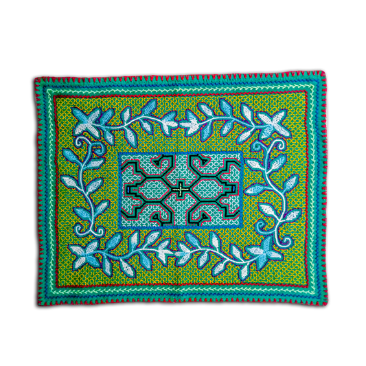 Shipibo Textile Mat Hand Made & Embroidered 20” x 17”
