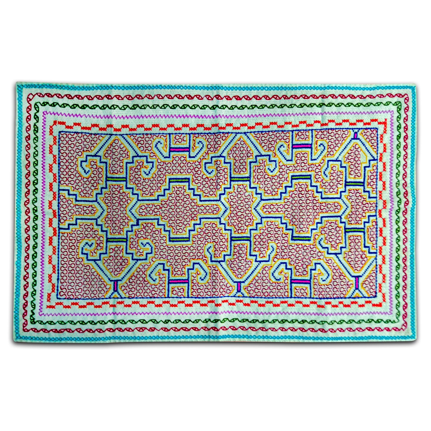 Shipibo Textile Mat Hand Made & Embroidered 28” x 18”
