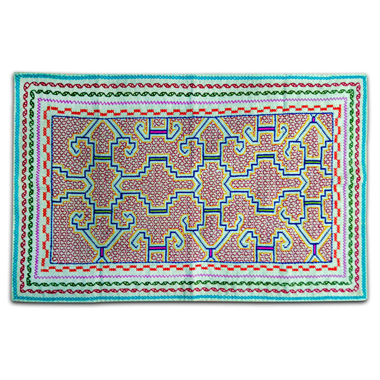 Shipibo Textile Mat Hand Made & Embroidered 28” x 18”