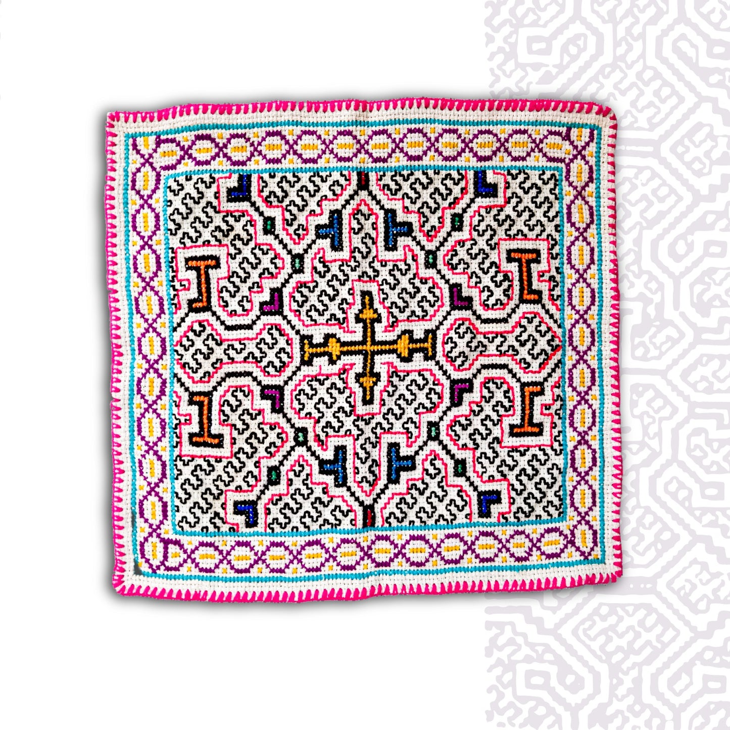 Shipibo Textile Mat Hand Made & Embroidered 11.5” x 12”