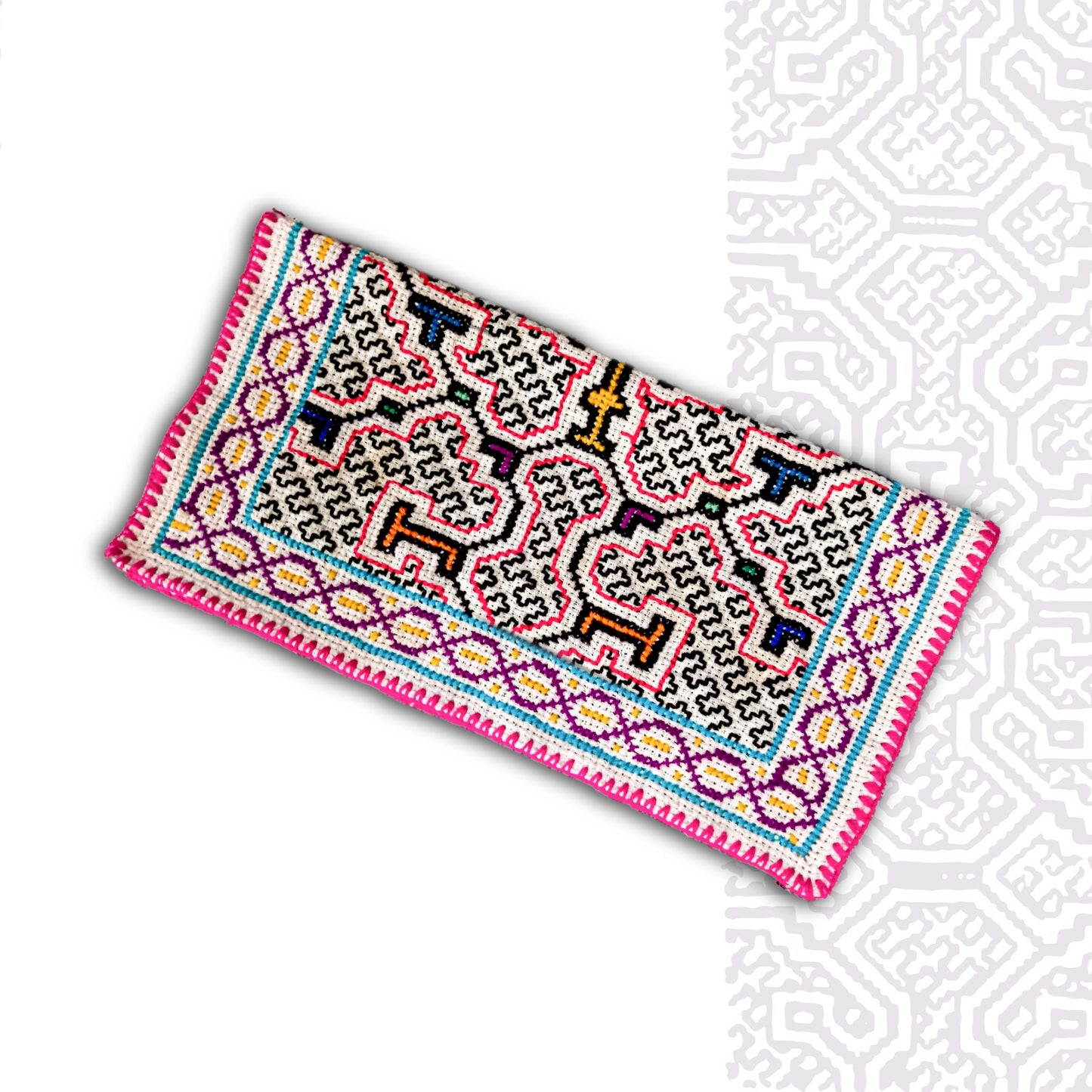 Shipibo Textile Mat Hand Made & Embroidered 11.5” x 12”