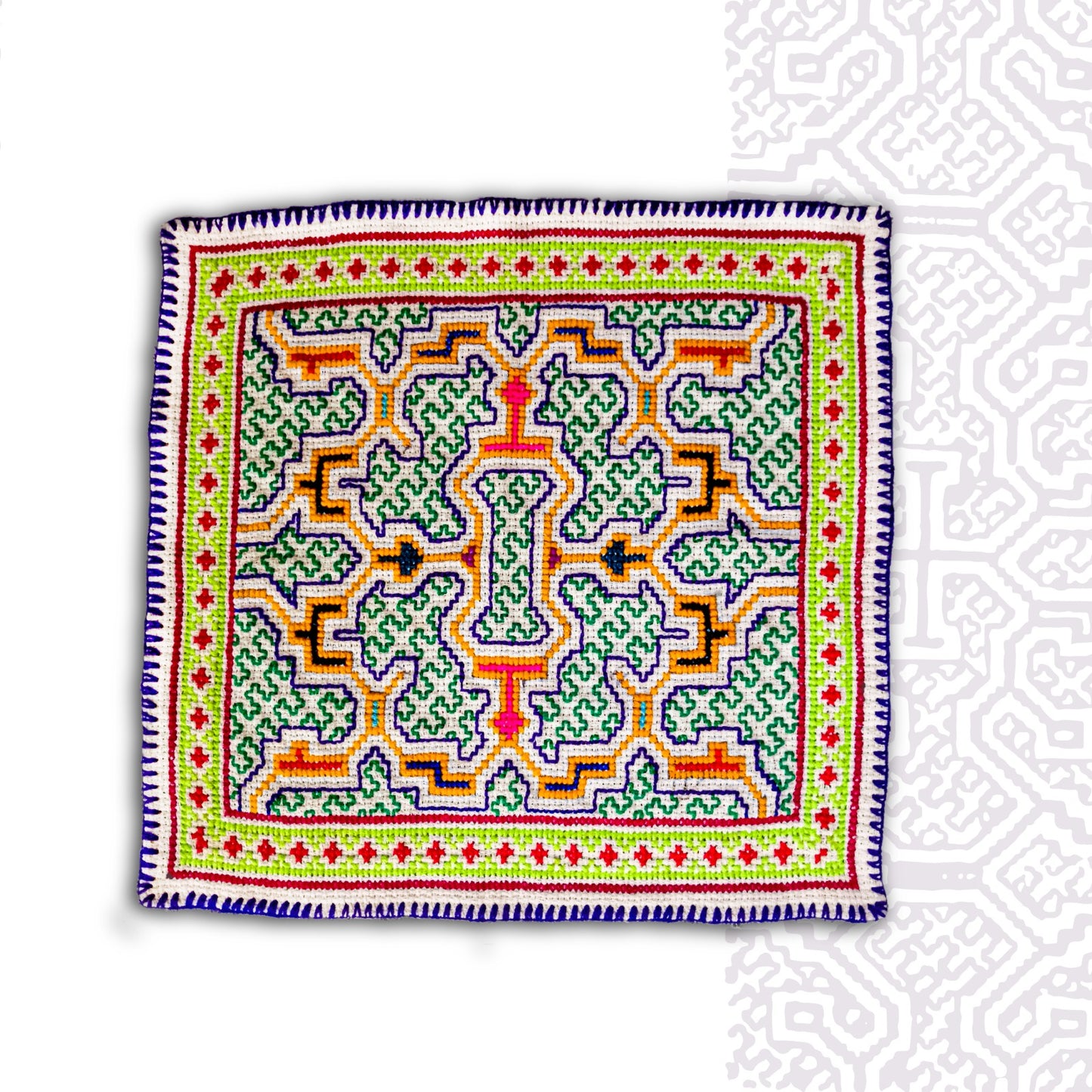 Shipibo Textile Mat Hand Made & Embroidered 11.5” x 12”