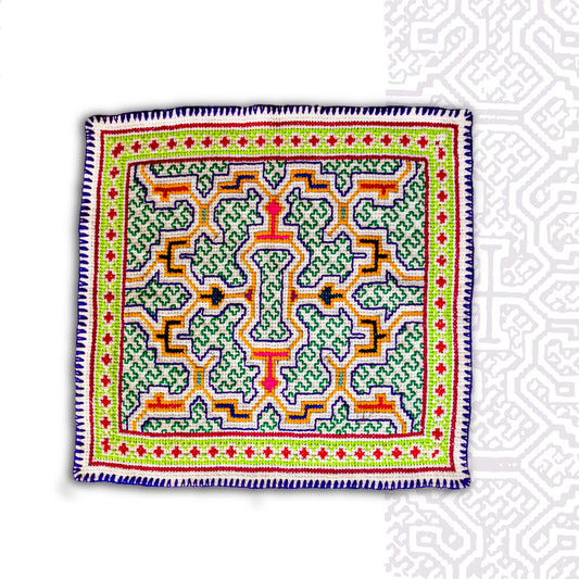 Shipibo Textile Mat Hand Made & Embroidered 11.5” x 12”