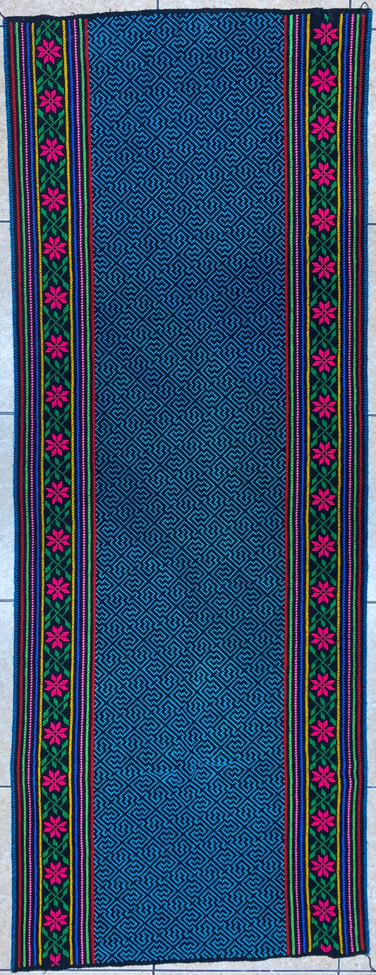 Shipibo Conibo Kené Tabletop Tapestry Hand Embroidered Peruvian Tablecloth Textile Ceremonial Amazonian Shamanic Altar 65”x 24”