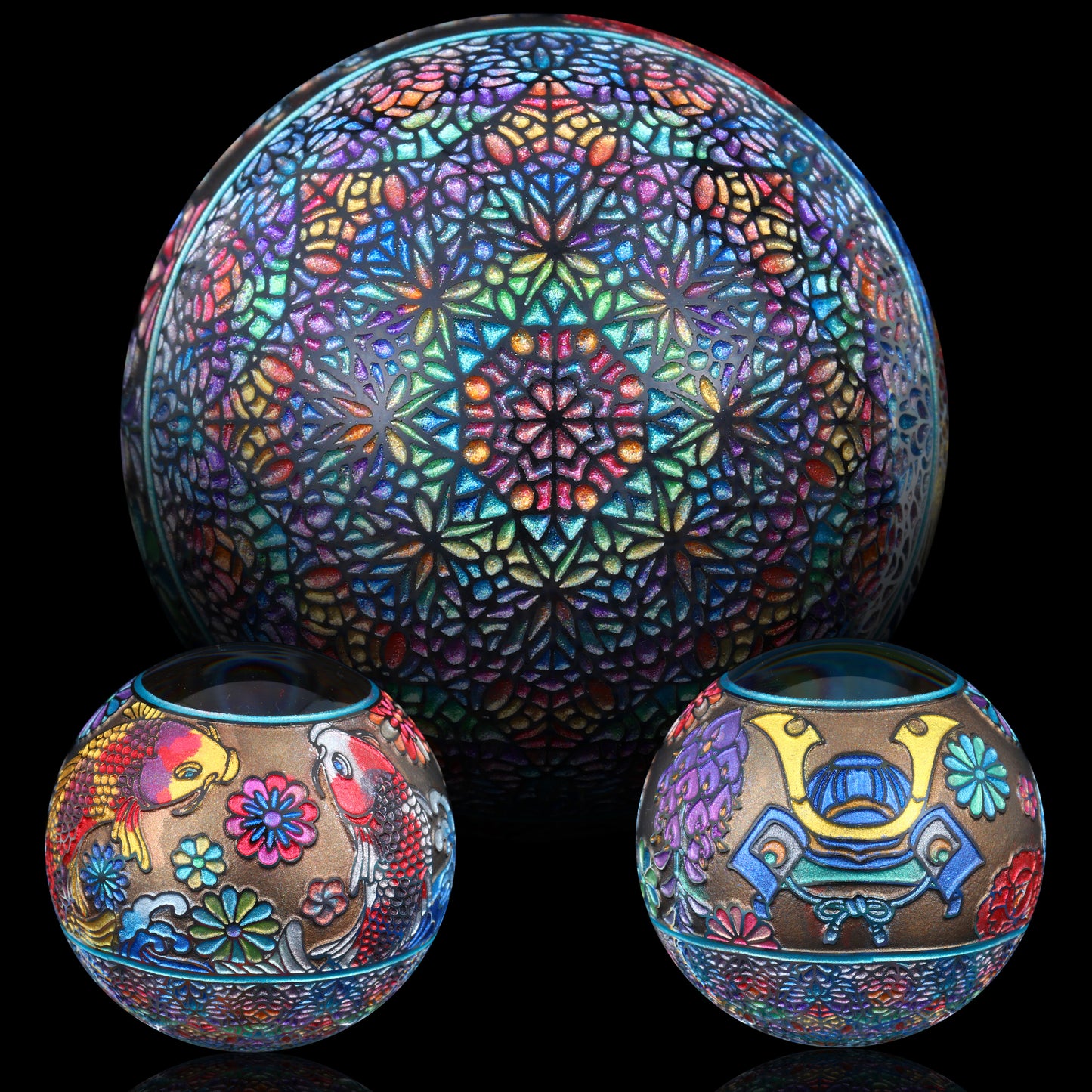 Masataka Joei Nishikigoi Koi & Kabuto Helmet Kaleidoscope Marble 1.49”
