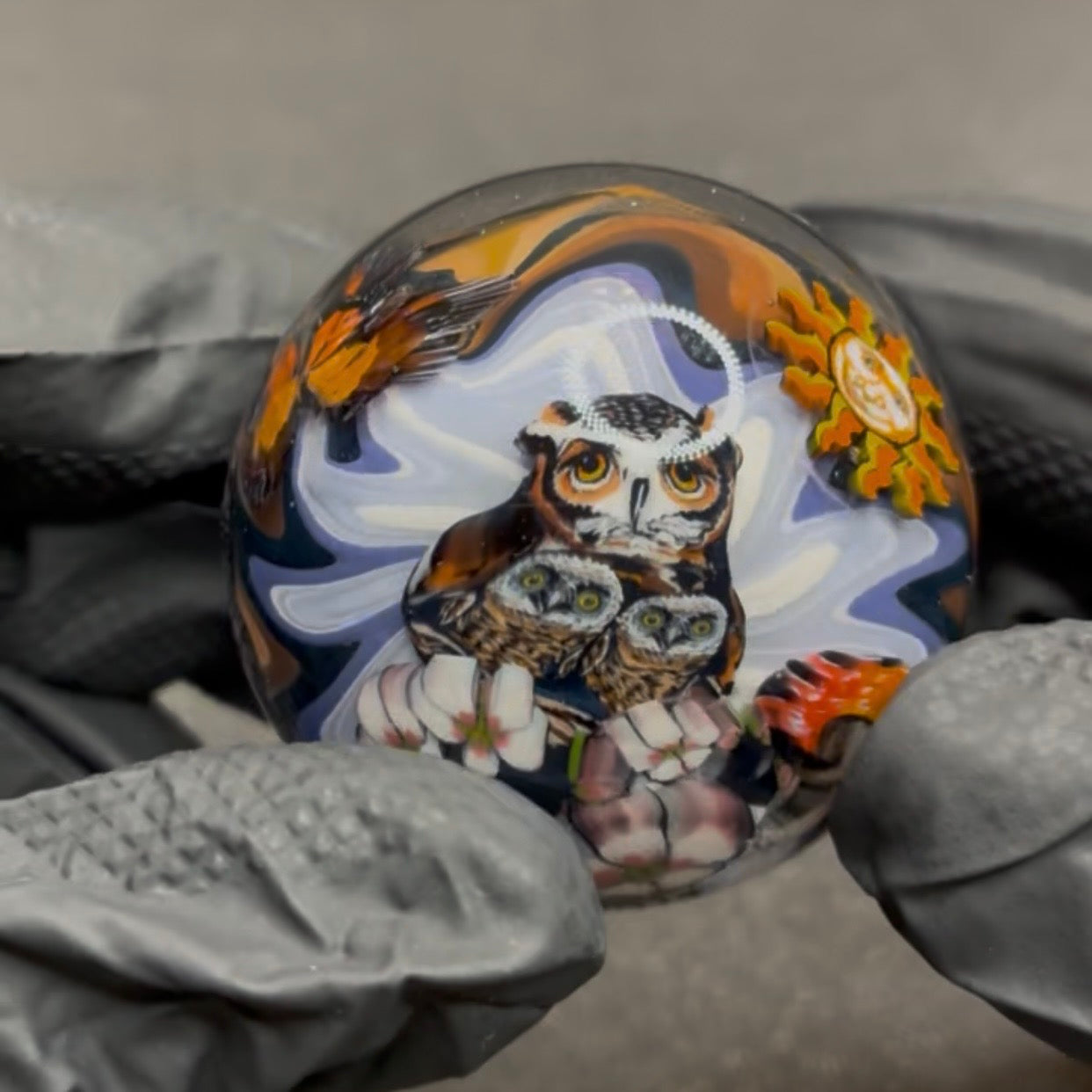 Stephen Boehme Owl Marble #604 1.85"