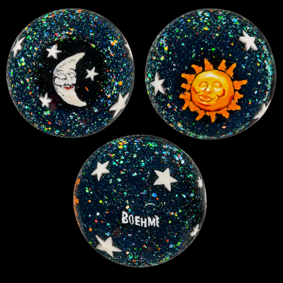 Stephen Boehme Sun and Moon Crushed Opal Stars Galaxy Marble 1.2”