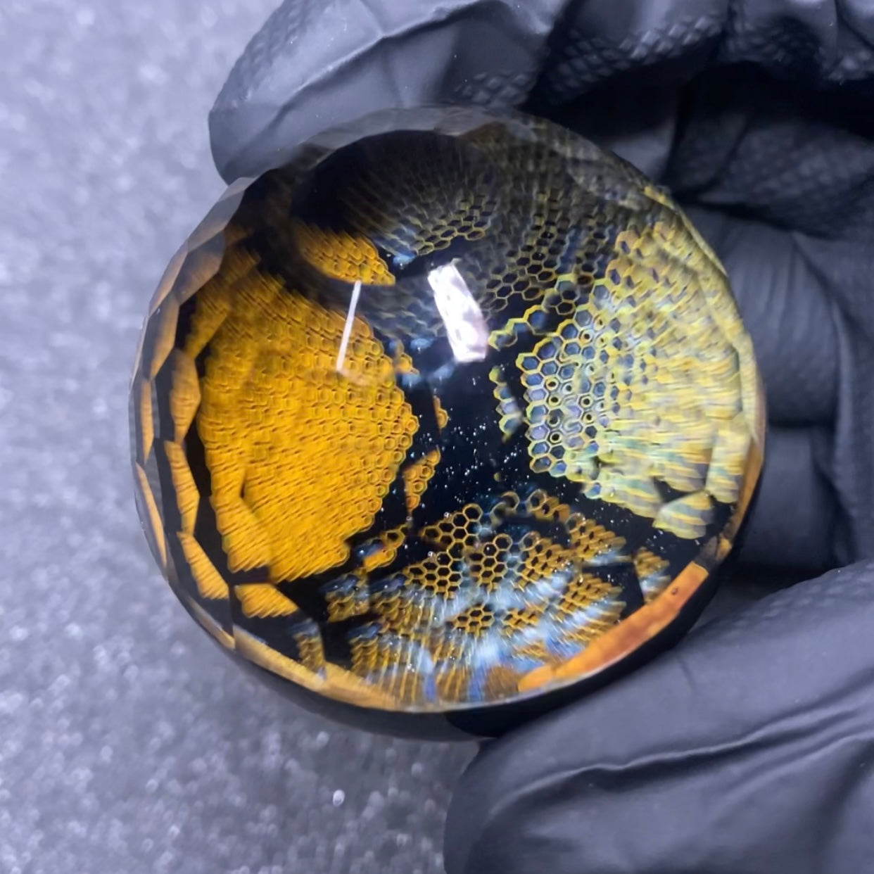Future Glass Art x Teurfs x Mr. Facet Honeycomb Faceted Marble 1.9”