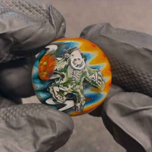 Stephen Boehme UV Grateful Dead Bear Skeleton Marble 1.2" #19C