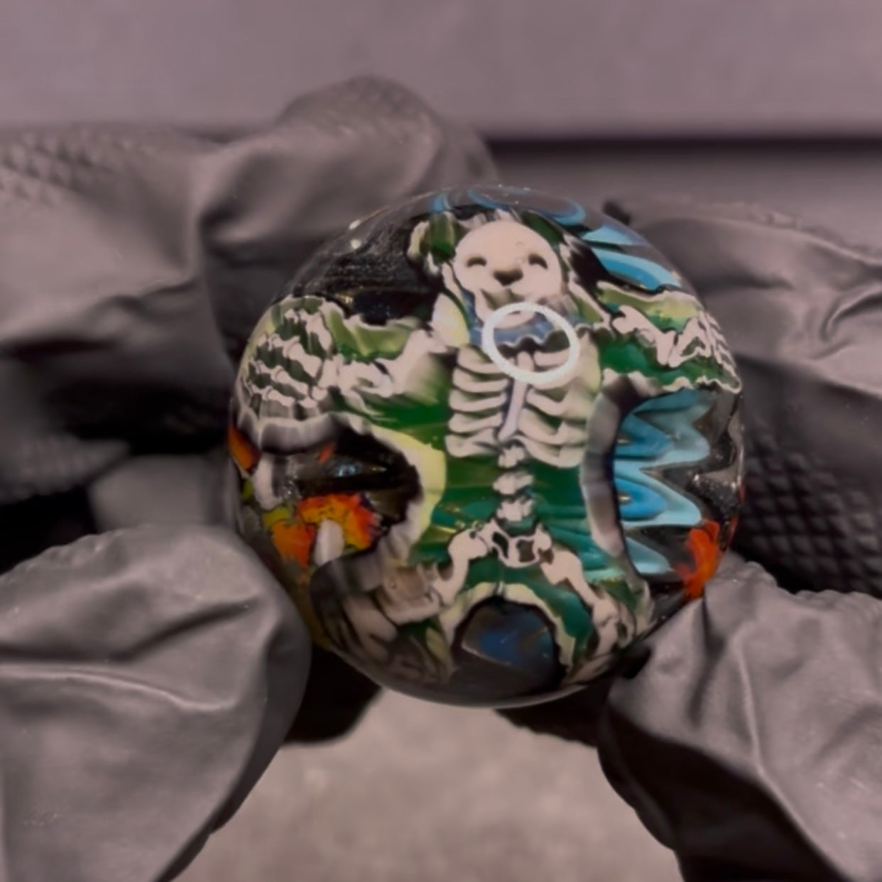 Stephen Boehme UV Grateful Dead Skeleton Bear Marble 1.2" #29C