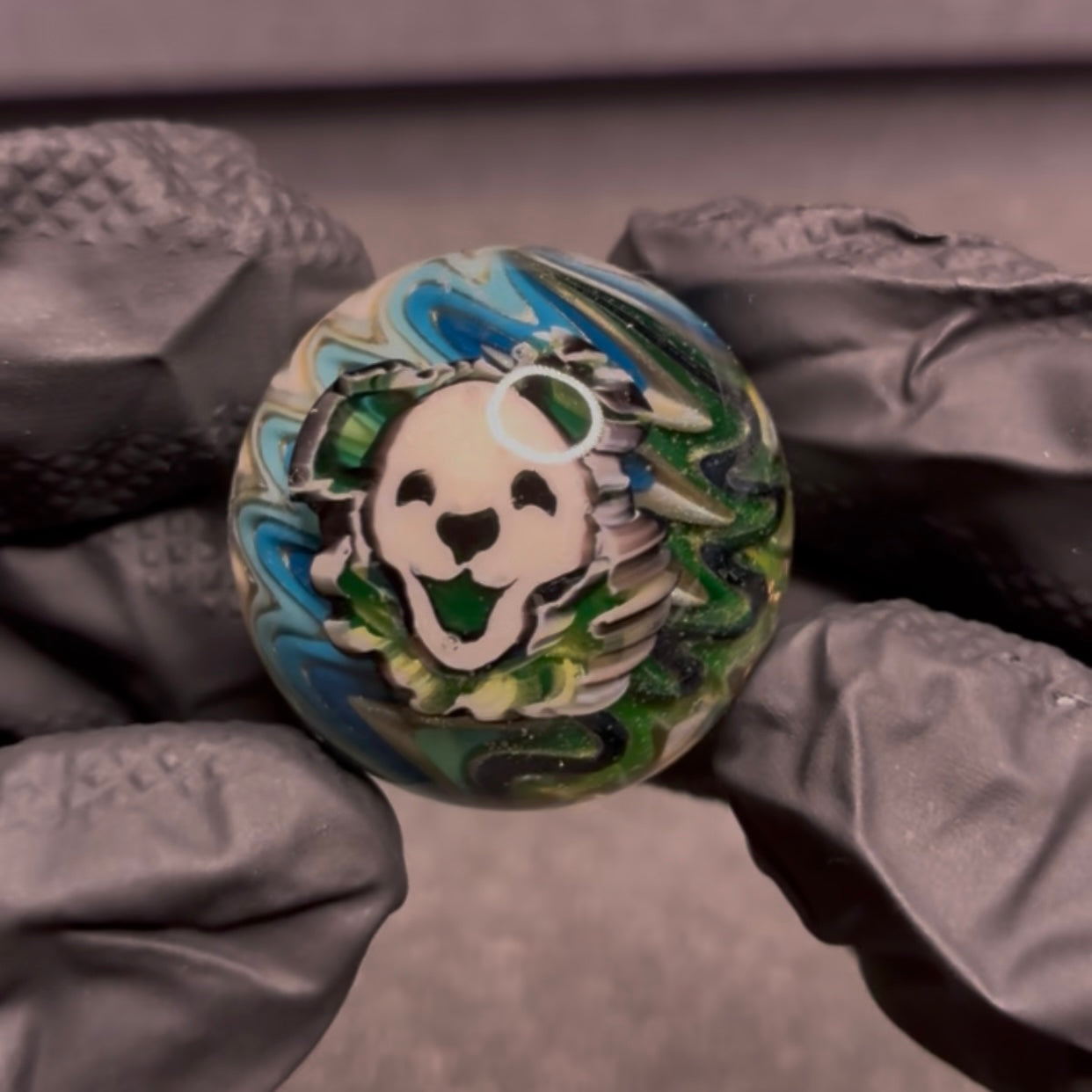 Stephen Boehme UV Grateful Dead Bear Skeleton Skull Marble 1.2" #38C