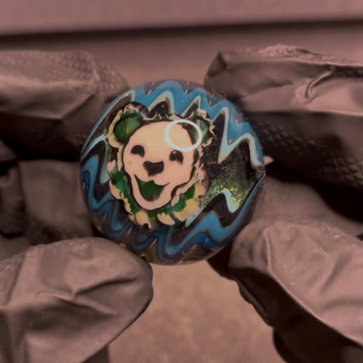 Stephen Boehme UV Grateful Dead Bear Skeleton Skull Marble 1.2" #46C